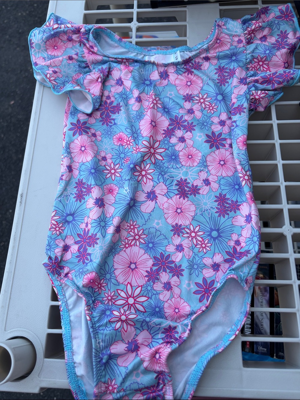 Girls Floral One-Piece Bodysuit in Blue and Pink
